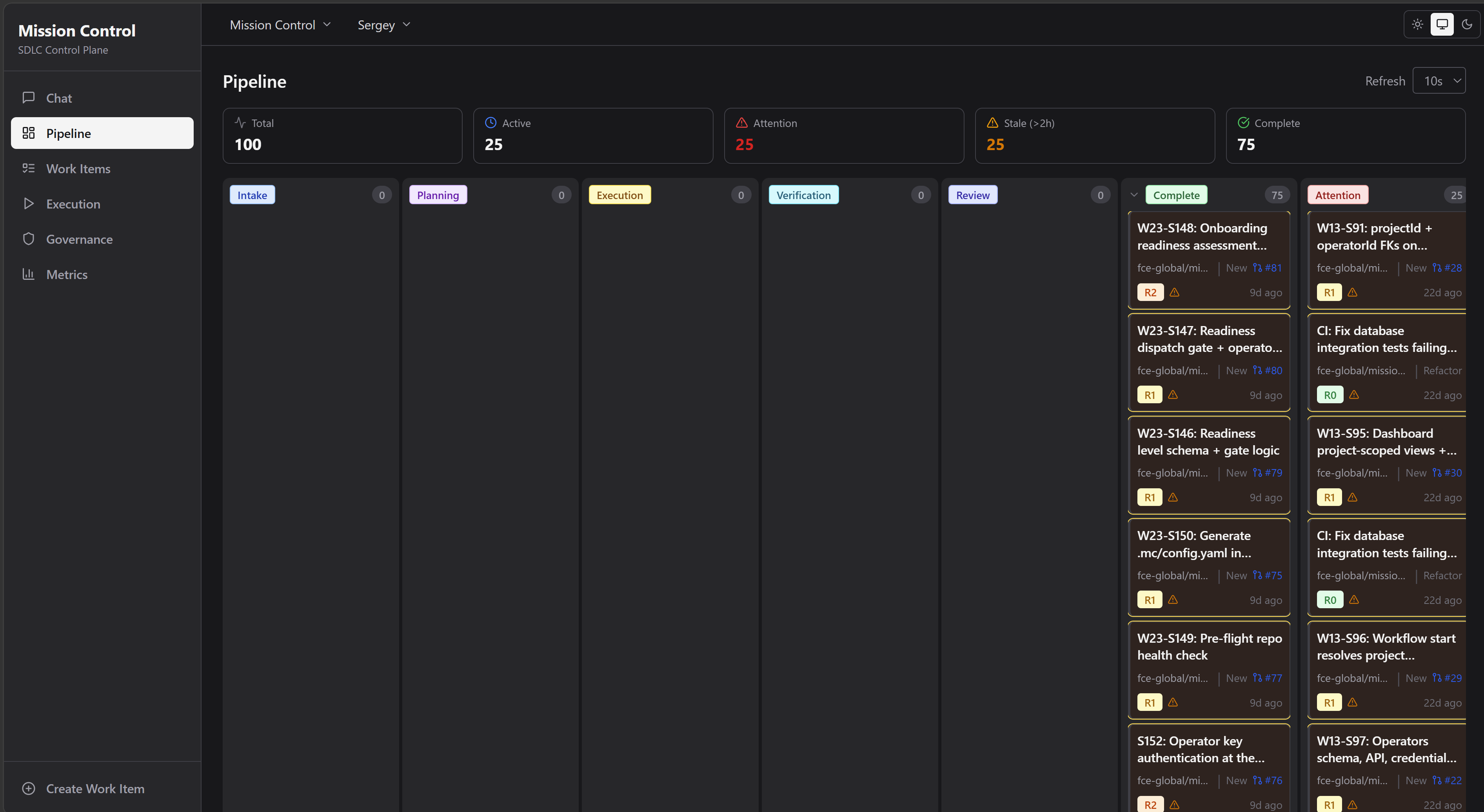 Mission Control Pipeline — real production dashboard